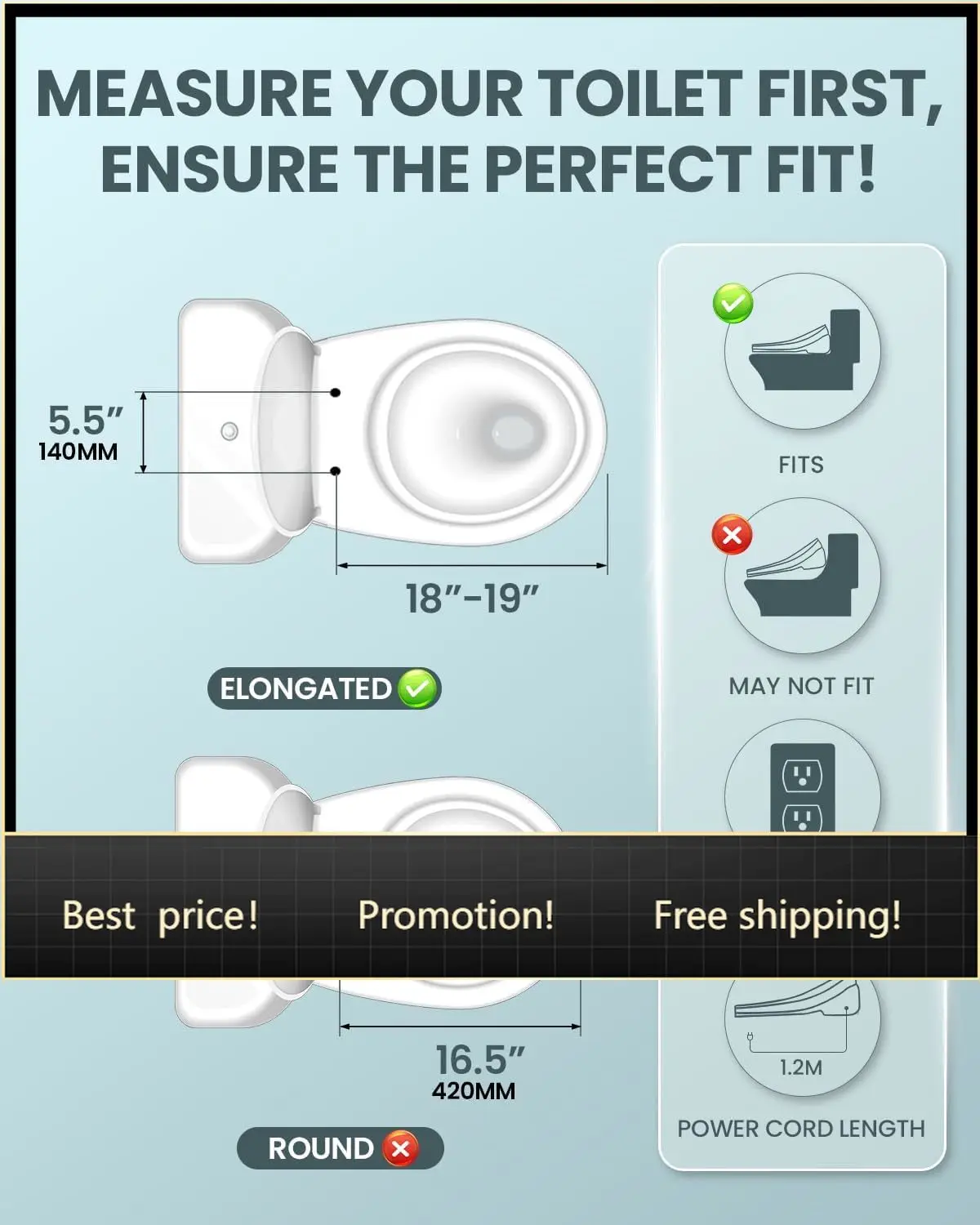 Elongated Bidet Toilet Seat Warm Dryer - Gloednieuw, snelle verzending, bestseller: Elektrische bidet